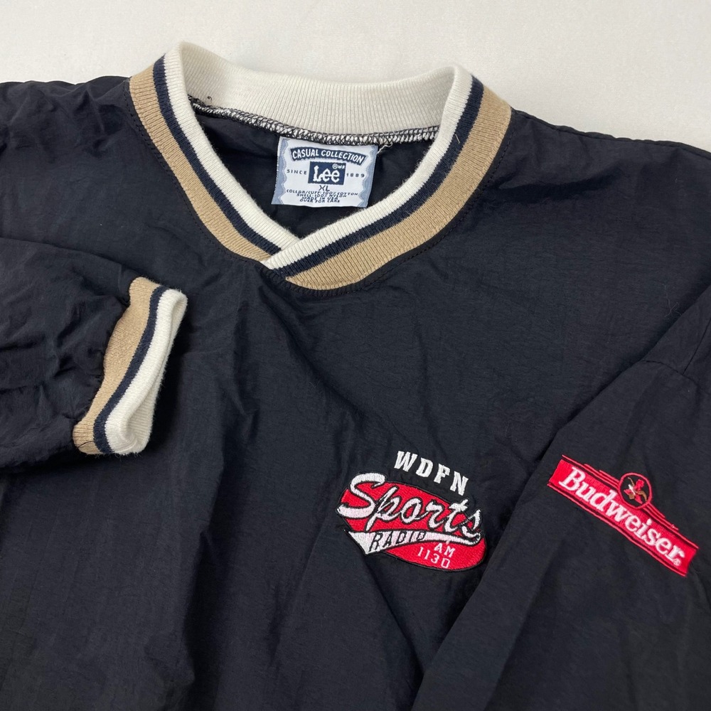 Vintage Lee Casual Collection Windbreaker XL Black WDFN Sports Budweiser Jacket